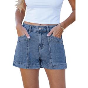 imageluvamia Jean Shorts for Women High Waisted Stretchy Denim Jorts Trendy Casual Distressed Cut Off Shorts with PocketsMedium Blue
