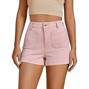 imageluvamia Jean Shorts for Women High Waisted Trendy Flat Pockets Cutoff Stretchy Denim Shorts Casual SummerCandy Pink