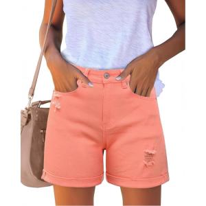 imageluvamia Womens Casual Ripped Denim Shorts High Rise Distressed Rolled Hem Jeans ShortsSalmon
