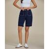 imageluvamia Bermuda Shorts for Women High Waisted Trendy Patch Pocket Casual Vintage Long Stretchy Denim Shorts Summer JortsNightfall Blue