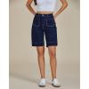 imageluvamia Bermuda Shorts for Women High Waisted Trendy Patch Pocket Casual Vintage Long Stretchy Denim Shorts Summer JortsNightfall Blue