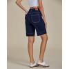 imageluvamia Bermuda Shorts for Women High Waisted Trendy Patch Pocket Casual Vintage Long Stretchy Denim Shorts Summer JortsNightfall Blue