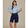imageluvamia Bermuda Shorts for Women High Waisted Trendy Patch Pocket Casual Vintage Long Stretchy Denim Shorts Summer JortsNightfall Blue
