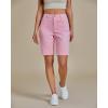 imageluvamia Bermuda Shorts for Women High Waisted Trendy Patch Pocket Casual Vintage Long Stretchy Denim Shorts Summer JortsPink