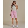 imageluvamia Bermuda Shorts for Women High Waisted Trendy Patch Pocket Casual Vintage Long Stretchy Denim Shorts Summer JortsPink