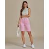 imageluvamia Bermuda Shorts for Women High Waisted Trendy Patch Pocket Casual Vintage Long Stretchy Denim Shorts Summer JortsPink