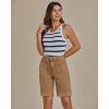 imageluvamia Bermuda Shorts for Women High Waisted Trendy Patch Pocket Casual Vintage Long Stretchy Denim Shorts Summer JortsToffee Brown
