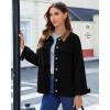 imageluvamia Jean Jacket Women Trendy Button Down Contrast Corduroy Collar Casual Loose Fit Denim Barn Jackets with PocketsBlack