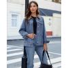 imageluvamia Jean Jacket Women Trendy Button Down Contrast Corduroy Collar Casual Loose Fit Denim Barn Jackets with PocketsMedium Blue