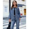 imageluvamia Jean Jacket Women Trendy Button Down Contrast Corduroy Collar Casual Loose Fit Denim Barn Jackets with PocketsMedium Blue