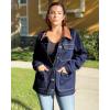 imageluvamia Jean Jacket Women Trendy Button Down Contrast Corduroy Collar Casual Loose Fit Denim Barn Jackets with PocketsNightfall Blue