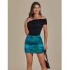 imageluvamia Mini Skirts for Women Mesh Trendy Printed High Waisted Bodycon Elastic Waist Ruched Stretchy Party Short SkirtAbsract Blue Green