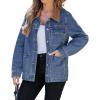 imageluvamia Jean Jacket Women Trendy Button Down Contrast Corduroy Collar Casual Loose Fit Denim Barn Jackets with PocketsMedium Blue