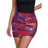 imageluvamia Mini Skirts for Women Mesh Trendy Printed High Waisted Bodycon Elastic Waist Ruched Stretchy Party Short SkirtRed  Purple Floral