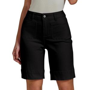 imageluvamia Bermuda Shorts for Women High Waisted Trendy Patch Pocket Casual Vintage Long Stretchy Denim Shorts Summer JortsBlack