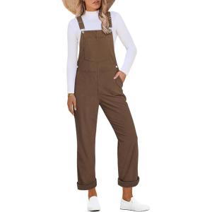 imageluvamia Corduroy Overalls for Women Loose Fit Baggy Straight Casual Adjustable Straps Bib Jumpsuit Overalls with PocketsCocoa Brown