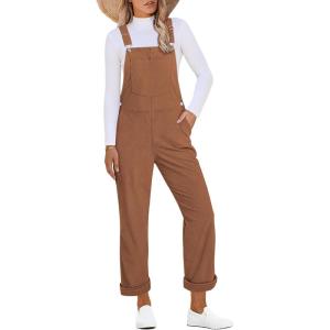 imageluvamia Corduroy Overalls for Women Loose Fit Baggy Straight Casual Adjustable Straps Bib Jumpsuit Overalls with PocketsPecan Brown