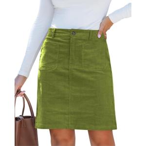 imageluvamia Corduroy Skirts for Women High Waisted Trendy Fall Elastic Waist Casual Stretchy Short Skirts with Patch PocketsOlive Green