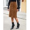 imageluvamia Corduroy Skirts for Women Midi Length High Waisted Button Down Trendy Stretchy Fall Elastic Waist Casual SkirtBrown