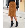 imageluvamia Corduroy Skirts for Women Midi Length High Waisted Button Down Trendy Stretchy Fall Elastic Waist Casual SkirtCamel