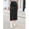 imageluvamia Corduroy Skirts for Women Midi Length High Waisted Button Fly Fall Casual Elastic Waist Long Skirt with SlitBlack