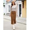 imageluvamia Corduroy Skirts for Women Midi Length High Waisted Button Fly Fall Casual Elastic Waist Long Skirt with SlitBrown