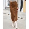 imageluvamia Corduroy Skirts for Women Midi Length High Waisted Button Fly Fall Casual Elastic Waist Long Skirt with SlitBrown