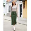imageluvamia Corduroy Skirts for Women Midi Length High Waisted Button Fly Fall Casual Elastic Waist Long Skirt with SlitDark Green