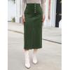 imageluvamia Corduroy Skirts for Women Midi Length High Waisted Button Fly Fall Casual Elastic Waist Long Skirt with SlitDark Green