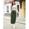imageluvamia Corduroy Skirts for Women Midi Length High Waisted Button Fly Fall Casual Elastic Waist Long Skirt with SlitDark Green