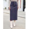 imageluvamia Corduroy Skirts for Women Midi Length High Waisted Button Fly Fall Casual Elastic Waist Long Skirt with SlitGray Blue