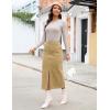 imageluvamia Corduroy Skirts for Women Midi Length High Waisted Button Fly Fall Casual Elastic Waist Long Skirt with SlitKhaki