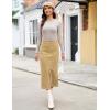 imageluvamia Corduroy Skirts for Women Midi Length High Waisted Button Fly Fall Casual Elastic Waist Long Skirt with SlitKhaki
