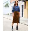 imageluvamia Corduroy Skirts for Women Midi Length High Waisted Trendy Fall Elastic Waist Casual Stretchy Welt Pockets SkirtBrown