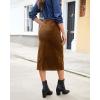 imageluvamia Corduroy Skirts for Women Midi Length High Waisted Trendy Fall Elastic Waist Casual Stretchy Welt Pockets SkirtBrown