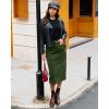 imageluvamia Corduroy Skirts for Women Midi Length High Waisted Trendy Fall Elastic Waist Casual Stretchy Welt Pockets SkirtDark Green
