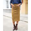 imageluvamia Corduroy Skirts for Women Midi Length High Waisted Trendy Fall Elastic Waist Casual Stretchy Welt Pockets SkirtTan
