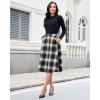 imageluvamia Plaid Skirts for Women Midi Length High Waisted Button Down A Line Fall Winter Elastic Waist Skirt with PocketsBlack Plaid