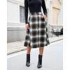 imageluvamia Plaid Skirts for Women Midi Length High Waisted Button Down A Line Fall Winter Elastic Waist Skirt with PocketsBlack Plaid