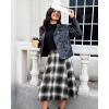 imageluvamia Plaid Skirts for Women Midi Length High Waisted Button Down A Line Fall Winter Elastic Waist Skirt with PocketsBlack Plaid