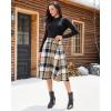 imageluvamia Plaid Skirts for Women Midi Length High Waisted Button Down A Line Fall Winter Elastic Waist Skirt with PocketsBrown Plaid