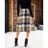 imageluvamia Plaid Skirts for Women Midi Length High Waisted Button Down A Line Fall Winter Elastic Waist Skirt with PocketsBrown Plaid