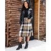 imageluvamia Plaid Skirts for Women Midi Length High Waisted Button Down A Line Fall Winter Elastic Waist Skirt with PocketsBrown Plaid