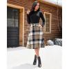 imageluvamia Plaid Skirts for Women Midi Length High Waisted Button Down A Line Fall Winter Elastic Waist Skirt with PocketsBrown Plaid