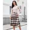 imageluvamia Plaid Skirts for Women Midi Length High Waisted Button Down A Line Fall Winter Elastic Waist Skirt with PocketsDark Blue Plaid
