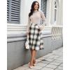 imageluvamia Plaid Skirts for Women Midi Length High Waisted Button Down A Line Fall Winter Elastic Waist Skirt with PocketsKhaki Plaid