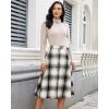 imageluvamia Plaid Skirts for Women Midi Length High Waisted Button Down A Line Fall Winter Elastic Waist Skirt with PocketsKhaki Plaid