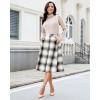 imageluvamia Plaid Skirts for Women Midi Length High Waisted Button Down A Line Fall Winter Elastic Waist Skirt with PocketsKhaki Plaid