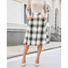 imageluvamia Plaid Skirts for Women Midi Length High Waisted Button Down A Line Fall Winter Elastic Waist Skirt with PocketsKhaki Plaid