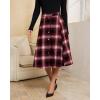 imageluvamia Plaid Skirts for Women Midi Length High Waisted Button Down A Line Fall Winter Elastic Waist Skirt with PocketsWine Red Plaid